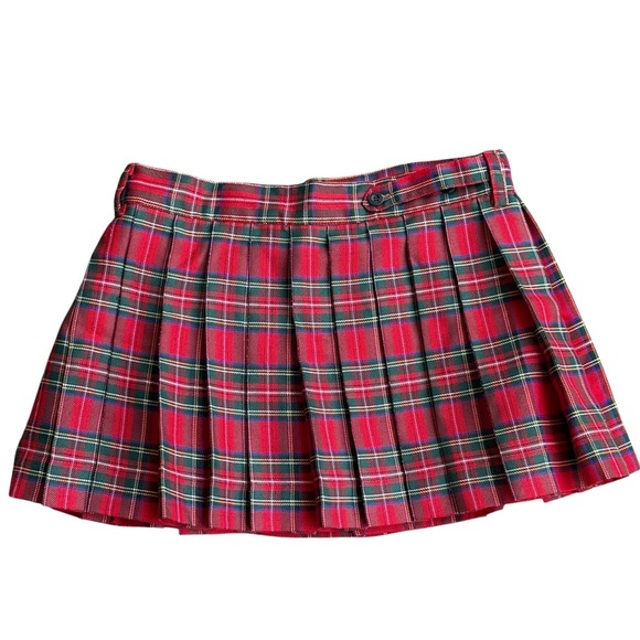 MAD DOGS Red Plaid Pleated Mini Skirt Women's L Casual - Picture 2 of 4